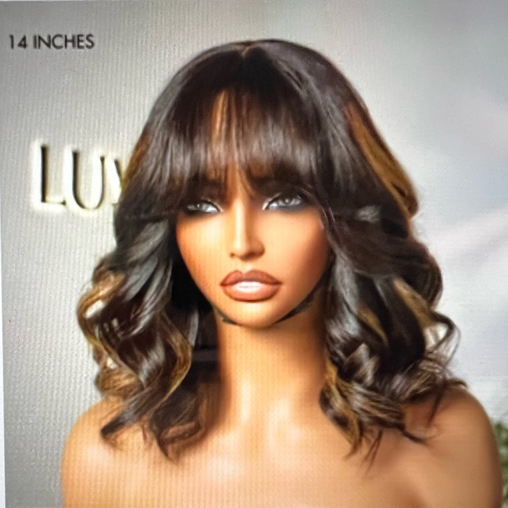Elegant Blonde Highlight Loose Wave Glueless Minimalist Lace Wig with Bangs 14”